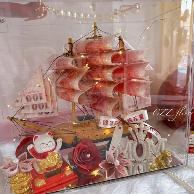 【喜滋滋花藝】大船入港招財貓開幕賀禮_純製作費/真鈔另外轉帳(開幕/新居/升遷/企業賀禮/鈔票花/生日禮物)