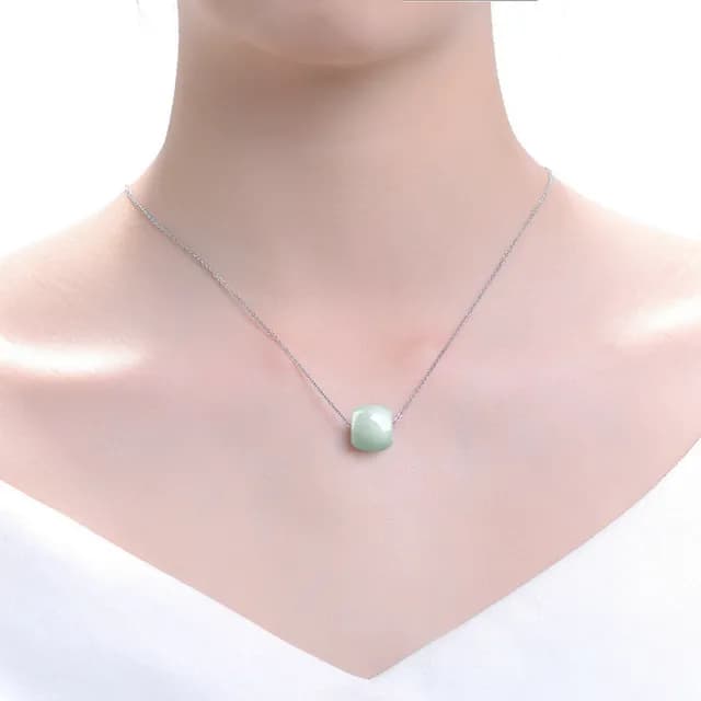 【Paiya 派亞】翡翠A貨豆綠小平安扣吊墜S925銀鑲冰種玉石挂件項鏈女款附銀鏈