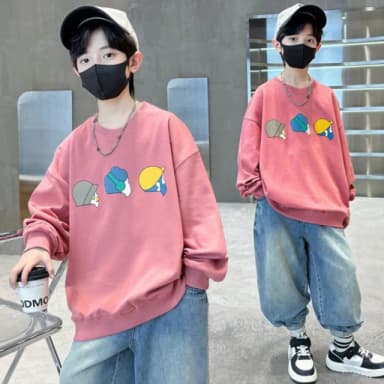 【UniKids】中大童裝長袖T恤插畫人物 男大童裝女大童裝  VPWY8502(米白 粉)