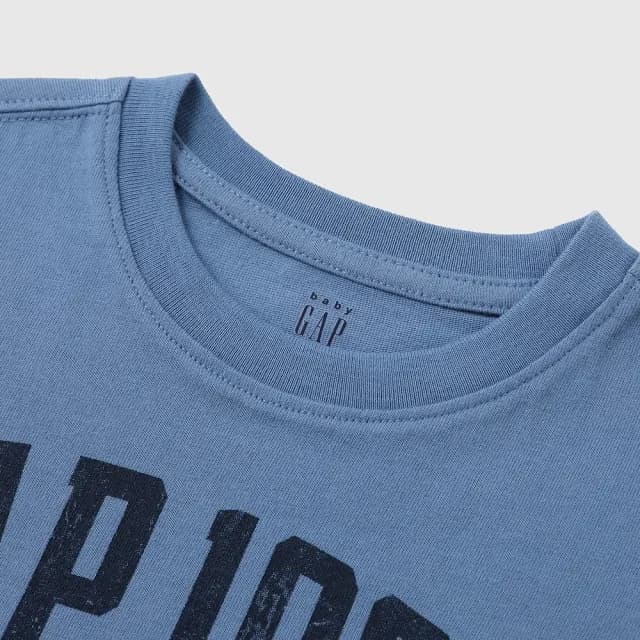 【GAP】男幼童裝 Logo純棉印花圓領短袖T恤-藍色(738280)