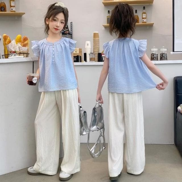 【小衣衫童裝】中大女童夏天短袖天絲長褲套裝(1140302)