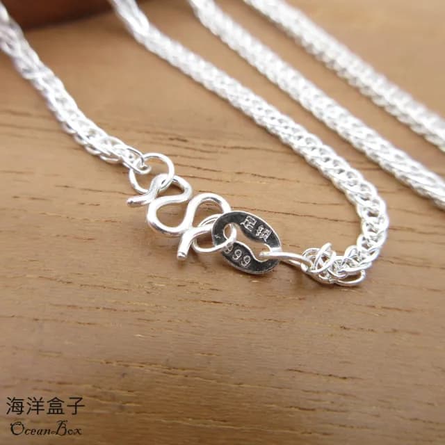 【海洋盒子】618 24吋60cm。1.8mm寬立體細蕭邦蛇紋999足銀純銀項鍊(純銀單鍊子)