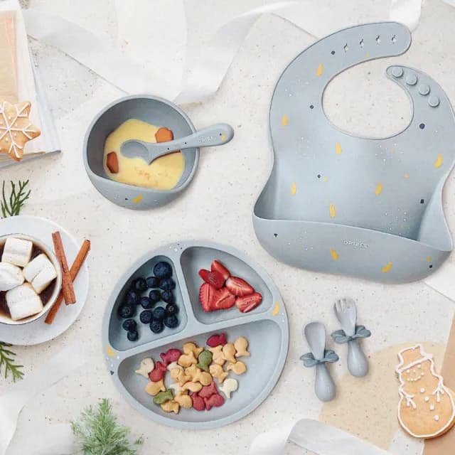 【Oribel】寶寶學習餐具-餐盤叉匙組(學習餐具/副食品/矽膠/餐盤/叉子/湯匙)