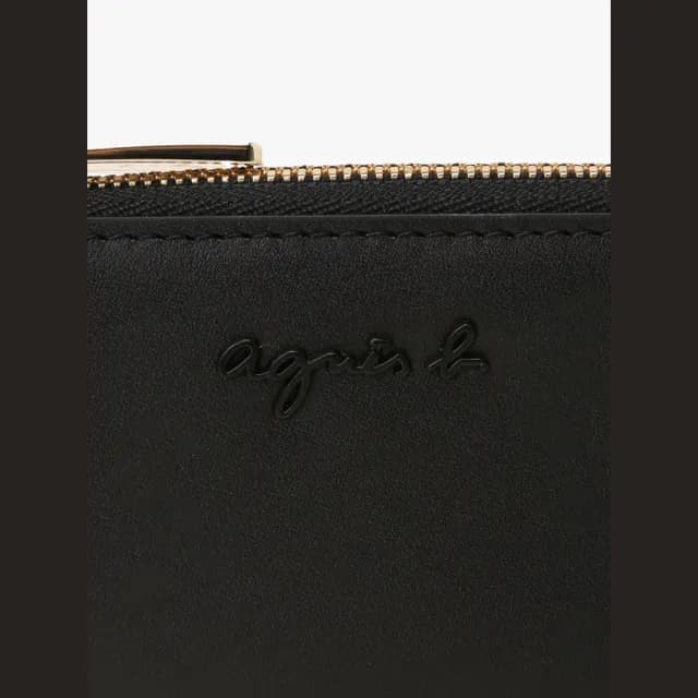 【agnes b.】Voyage Logo牛皮L型拉鍊零錢包(黑)