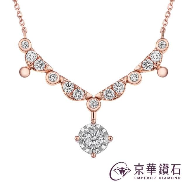 【Emperor Diamond 京華鑽石】18K白 玫瑰金 共0.25克拉 鑽石項鍊 輕珠寶 永恆星語(雙戴款)