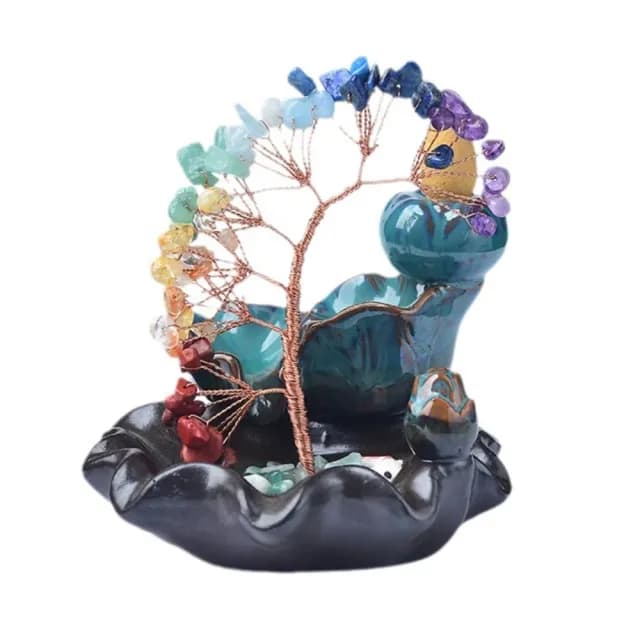 【風水迎來】天然七彩碎石水晶發財樹(倒流香盤 香爐 擺件 招財 開業 磁場 喬遷 搖錢樹 聚寶盆 禮物)