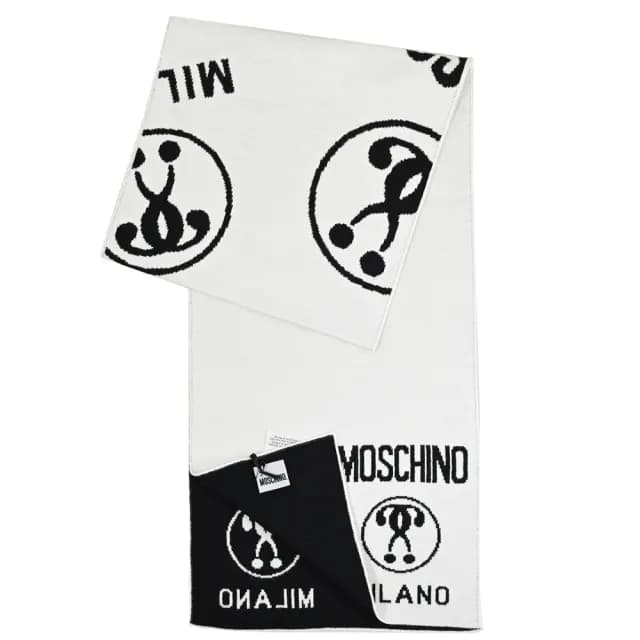 【MOSCHINO】經典英文LOGO雙面雙色混羊毛保暖披肩長圍巾(黑/白)
