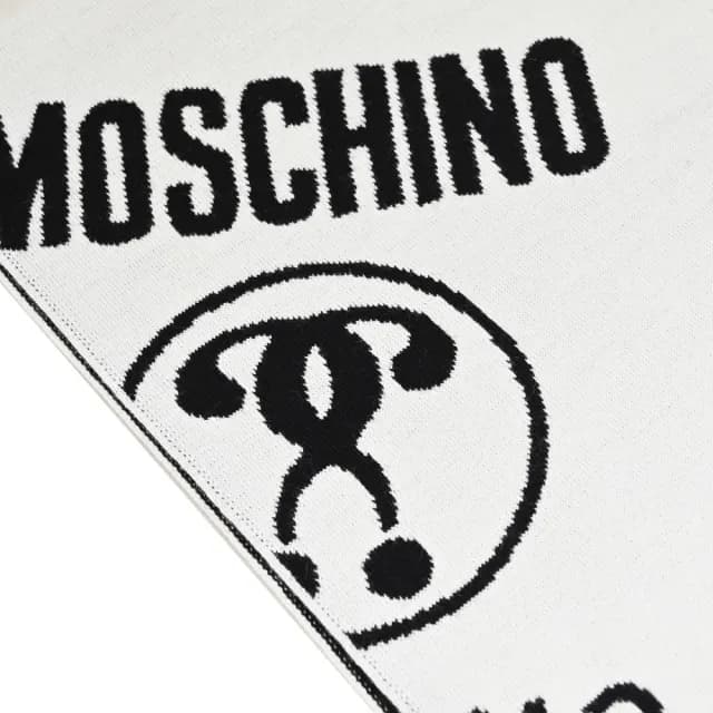 【MOSCHINO】經典英文LOGO雙面雙色混羊毛保暖披肩長圍巾(黑/白)