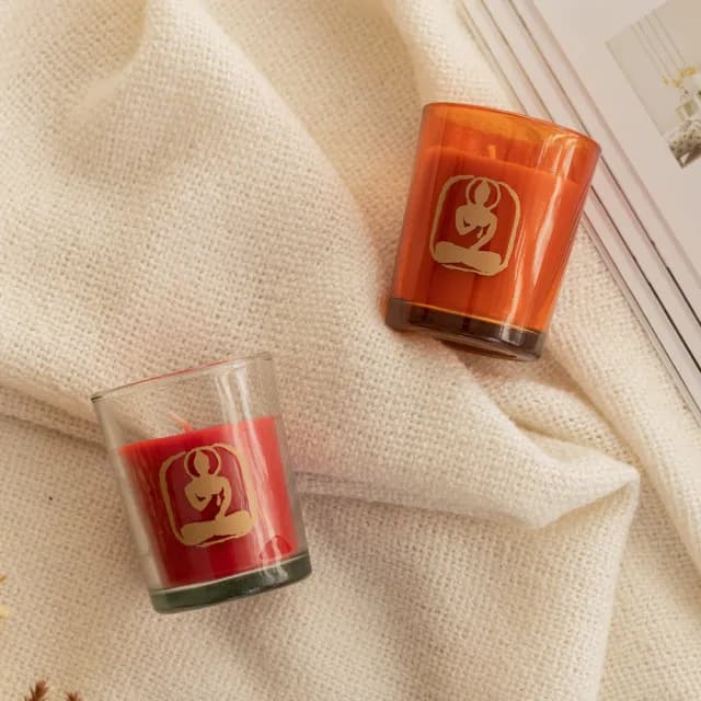 【YU Living 信歐傢居】玻璃灌蠟杯三件組 蠟燭玻璃杯 蠟重45g(三件一組/小/無味/2款/佛系.銀杏圖樣)