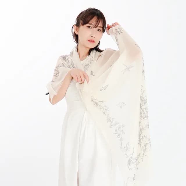 【BANNIES】繽紛印花戒指絨｜月影花翎(圍巾 披肩 羊毛 羊絨)