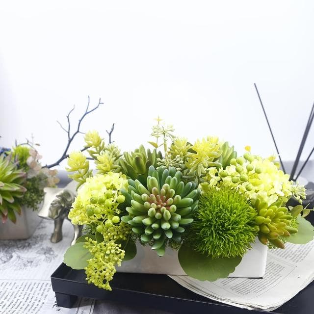 【HUGO DECO 榆果傢飾】佛手蓮繡球組合長盆香氛植栽(擬真植物/人造盆栽/綠化/佈置/禮物)