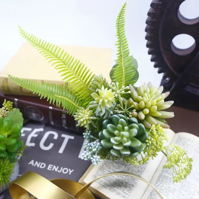 【HUGO DECO 榆果傢飾】羊齒蕨多肉組合香氛植物(擬真植物/人造盆栽/綠化/佈置/禮物)