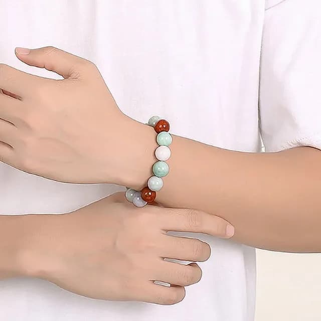 【Penny珮妮】緬甸A貨翡翠三彩冰種玉石手鍊13mm(母親節 父親節 送男友 交換禮物 生日 情人節 尾牙 新年)