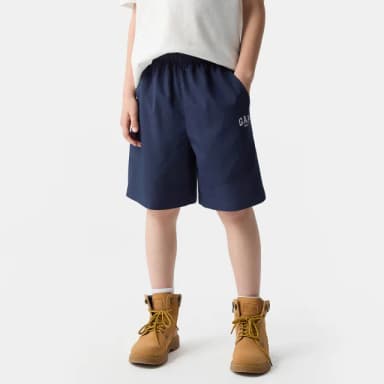 【GAP】男童裝 Logo印花鬆緊短褲-海軍藍(673821)
