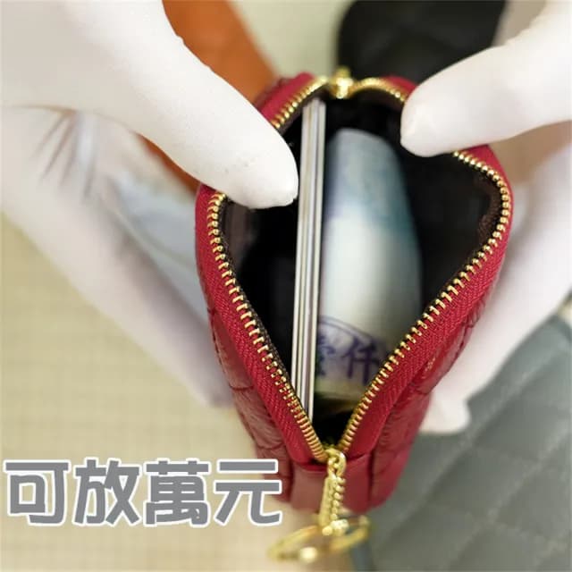 【MoonDy】錢包女 零錢包 雙拉鏈零錢包 真皮包包 零錢包 牛皮零錢包 錢包  菱格零錢包 魚