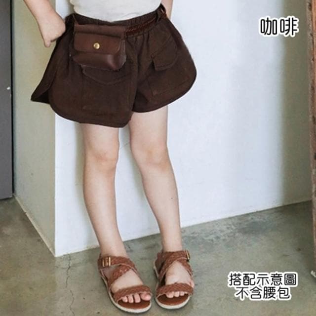 【橘魔法】翻蓋雙口袋鬆緊褲頭休閒短褲(大童 褲子 短褲 童裝 兒童 女童)