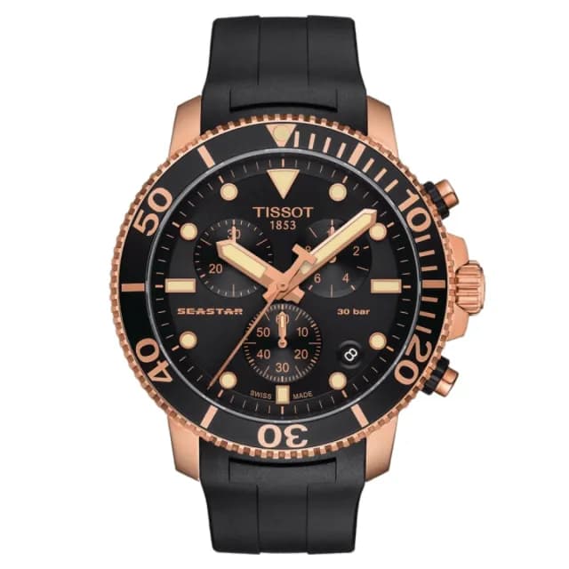 【TISSOT 天梭 官方授權】SEASTAR 1000 海星 黑金 潛水腕錶 畢業禮物 送禮 推薦(T1204173705100)