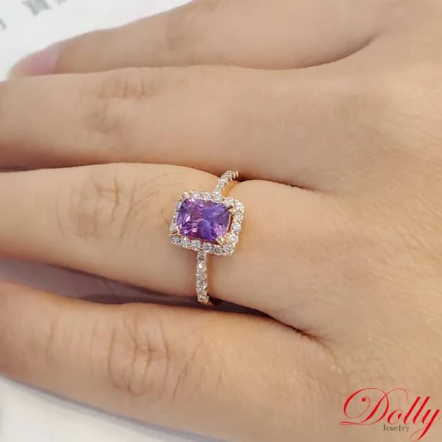 【DOLLY】1克拉 無燒斯里蘭卡艷彩紫羅蘭藍寶石18K玫瑰金鑽石戒指-011(母親節 長輩送禮 交換禮物首選)