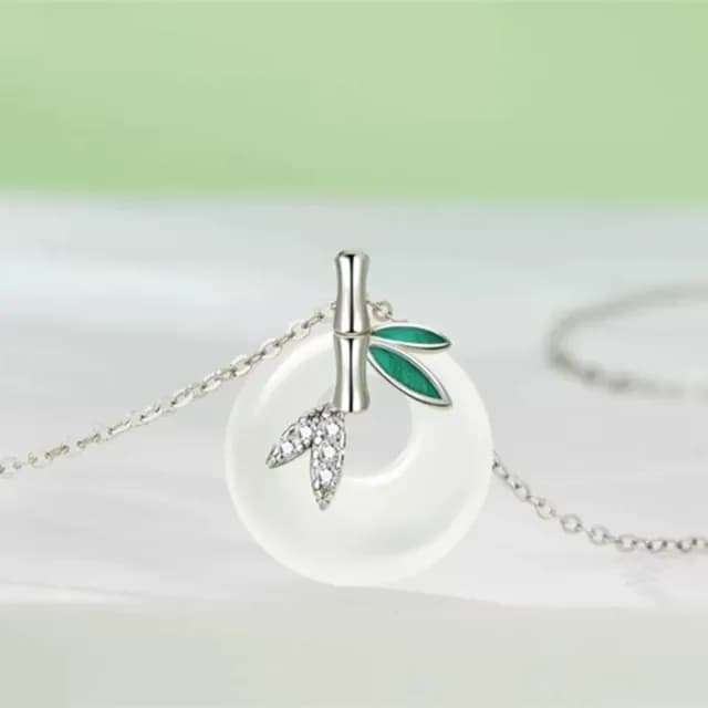 【Penny珮妮】S925銀竹節節高升白玉髓平安扣項鍊(母親節 生日禮物 交換禮物 送女友 尾牙 新年 結婚 送閨蜜)