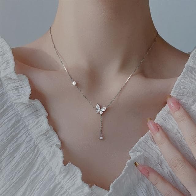 【MoonDy】蝴蝶項鍊 閨蜜項鍊 鑽石項鍊 項鍊 飾品 配件 純銀項鍊 鉑金項鍊 銀飾 銀項鍊 女朋友生日禮物