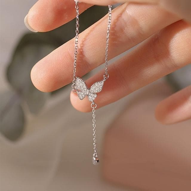 【MoonDy】蝴蝶項鍊 閨蜜項鍊 鑽石項鍊 項鍊 飾品 配件 純銀項鍊 鉑金項鍊 銀飾 銀項鍊 女朋友生日禮物