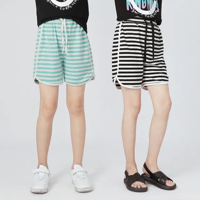 【橘魔法】大童 條紋滾邊短褲(褲子 五分褲 棉褲 中褲 中性款 男童 女童 中童 童裝)