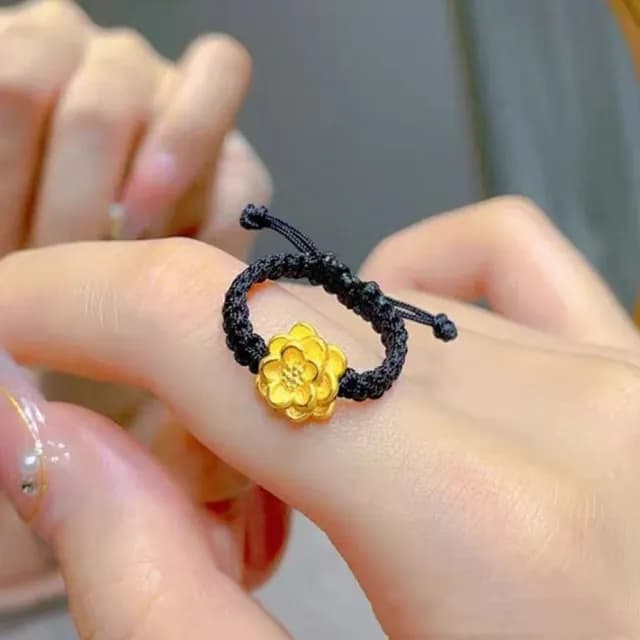 【Penny珮妮】黃金999蓮花編織繩可調節指環戒指2色可選(母親節 交換禮物 生日禮 情人節 尾牙 新年 結婚)