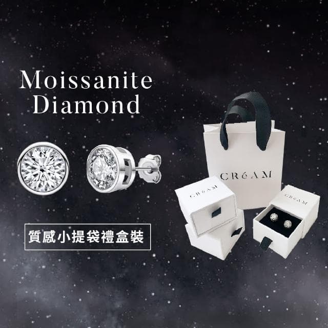 【CReAM】Riva 一克拉925銀色金色莫桑石莫桑鑽女耳環(附提袋/迷你抽屜禮盒裝)