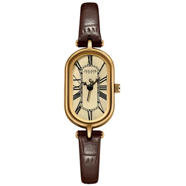 【JULIUS 聚利時】凡爾賽斯 皮革復古橢圓形腕錶 JA-1432(四色/18X27mm)