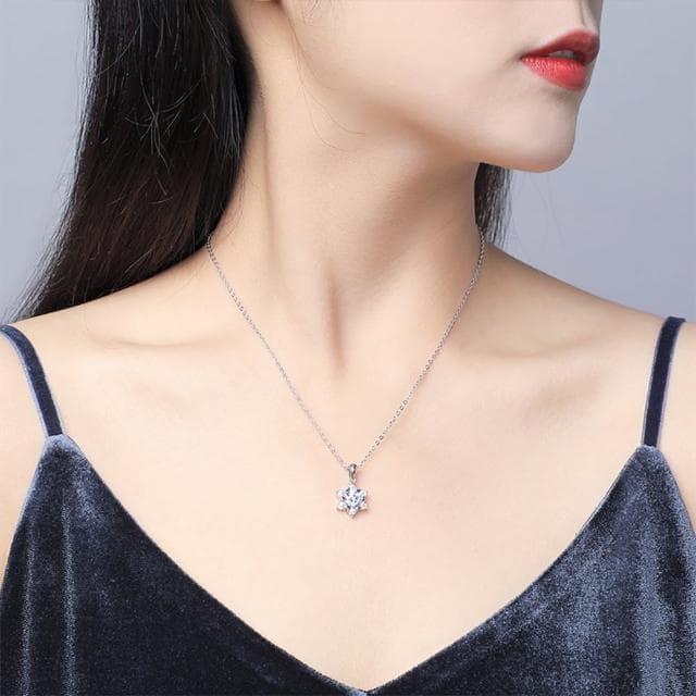 【MoonDy】女生項鍊 莫桑鑽石 氣質項鍊  S925純銀項鍊 雪花吊墜銀飾 情人節禮物 婚禮禮物 女生