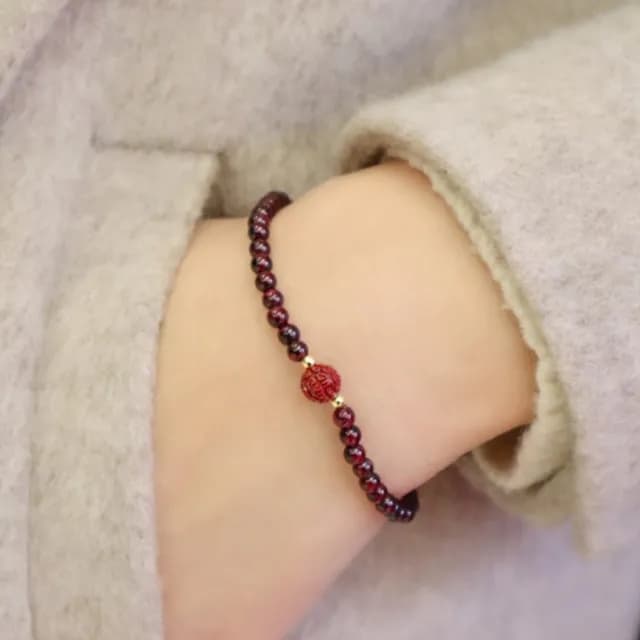 【Penny珮妮】石榴石硃砂手鍊4mm兩款可選(母親節 送女友 交換禮物  生日禮 情人節 尾牙 新年 結婚)