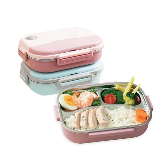 【MASIONS 美心】可微波 PREMIUM 皇家316不鏽鋼分隔保溫便當盒 四格(附不鏽鋼餐具/雙層湯碗)