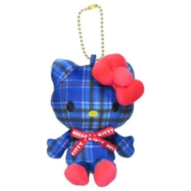 【小禮堂】母親節禮物 Sanrio 三麗鷗 Hello Kitty 絨毛玩偶吊飾 藍蘇格蘭紋 變裝50週年(平輸品)