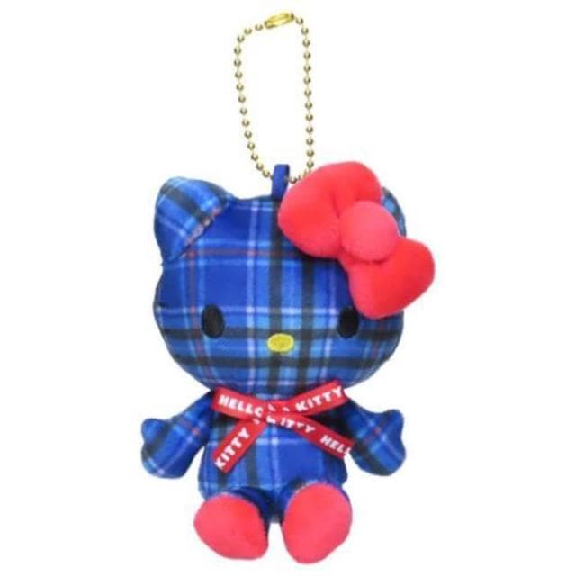 【小禮堂】母親節禮物 Sanrio 三麗鷗 Hello Kitty 絨毛玩偶吊飾 藍蘇格蘭紋 變裝50週年(平輸品)