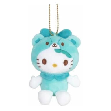【小禮堂】母親節禮物 Sanrio 三麗鷗 Hello Kitty 絨毛玩偶吊飾 淺藍綠熊裝 變裝50週年(平輸品)