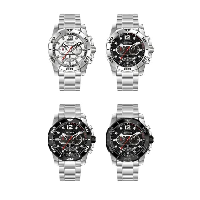 【RHYTHM 麗聲】S1408S 日本機芯 高級時尚 三眼六針 多色堆疊 不鏽鋼手錶(真三眼石英款)