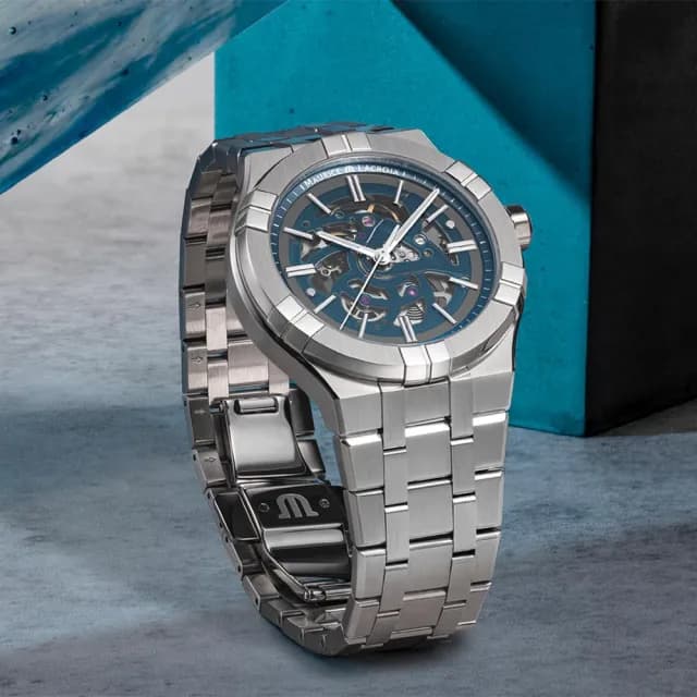 【Maurice Lacroix 艾美錶】AIKON 鏤空機械錶-藍/42mm 禮物 送禮(AI6008-SS002-031-1)