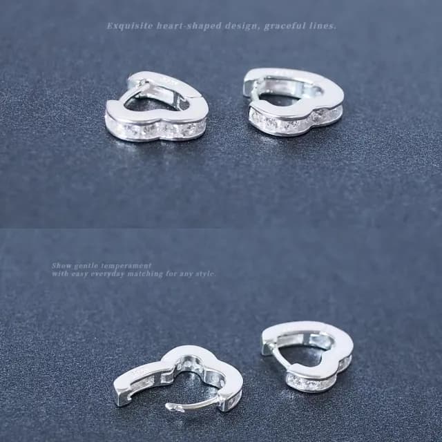 【微鑽浪漫】S925純銀愛心鋯石耳扣1對(銀針 耳骨環 氣質 飾品 耳飾 耳釘 耳針 耳環 首飾 情人節 送禮物)