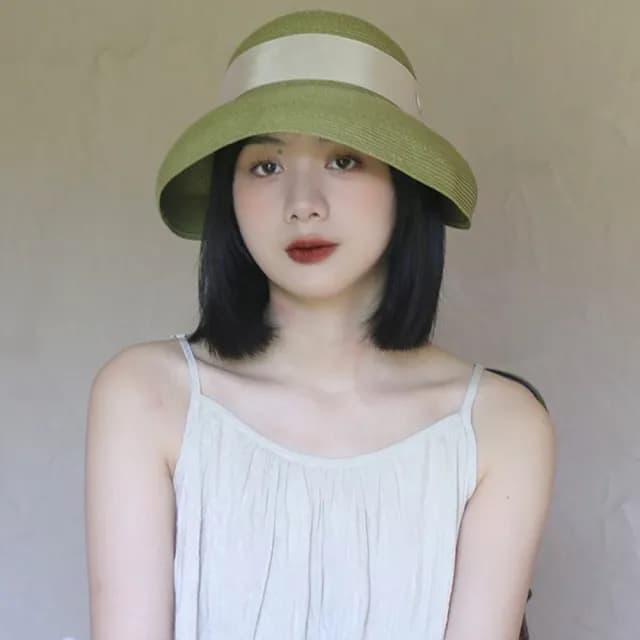 【MoonDy】情人節禮物 帽子 遮陽帽 女生帽子 草帽 法式 復古帽子 優雅 蝴蝶結  防曬 草編帽 平頂草帽 牛油