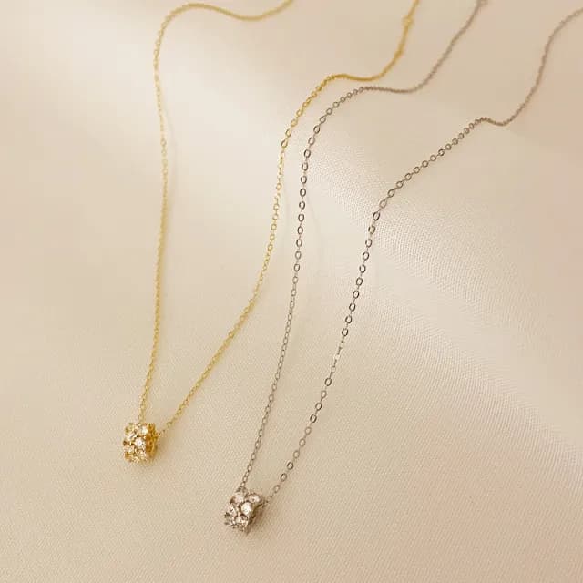 【CReAM】Aura純銀鍍14K金色銀色幸運轉運鑲崁亮鑽金色女項鍊(生日 禮物 送禮 禮盒)