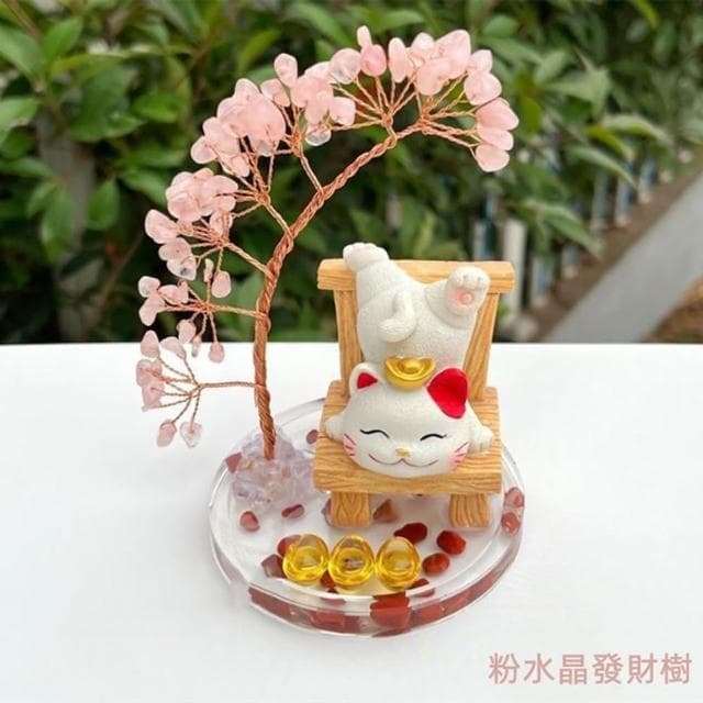 【JEN】水晶許願招財樹招財貓3款可選(開業送禮 喬遷 入新居 生日禮物 交換禮物 尾牙 新年)