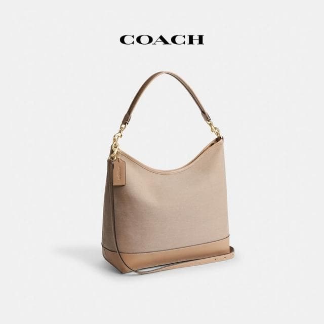 【COACH】蔻馳官方直營 LAUREL馬車圖案大號單肩手袋-IM/深自然色 混合色(CAK92)
