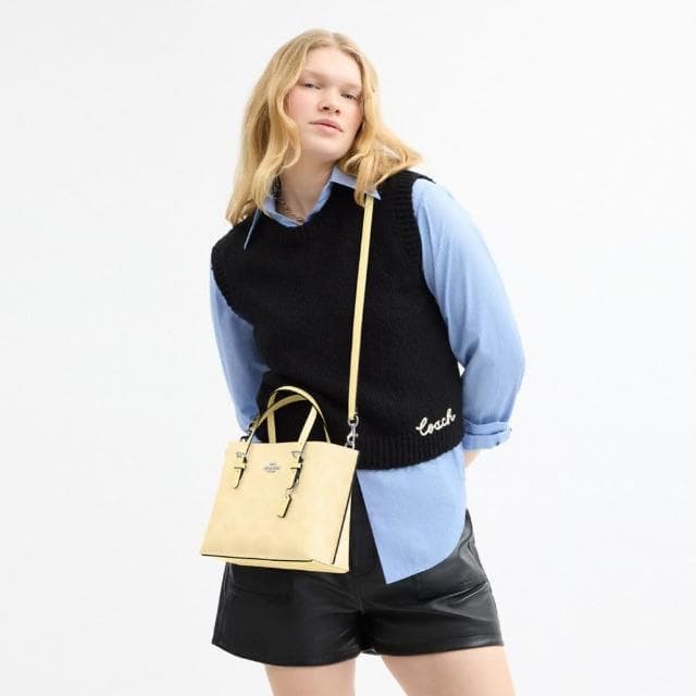 【COACH】蔻馳官方直營 MOLLIE 經典Logo25號托特手袋-SV/乾草色(CAL50)