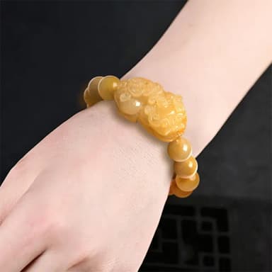 【MoonDy】母親節禮物 飾品 手鍊 手串 禮物 男生手鍊 金絲玉 貔貅 貔貅手鍊 黃玉貔貅 玉石 玉器 玉墜 招財 