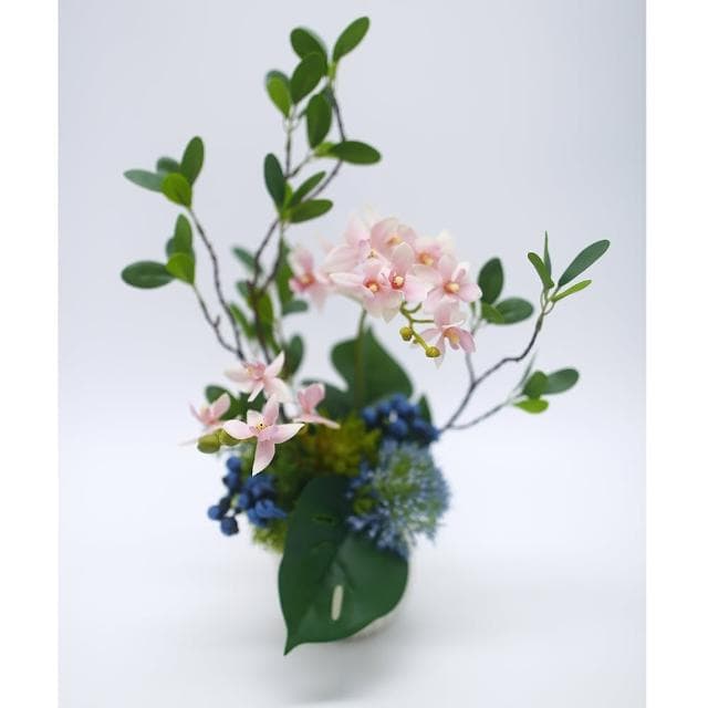 【HUGO DECO 榆果傢飾】雅緻粉蝴蝶蘭榕枝香氛花禮(擬真植物/人造盆栽/綠化/佈置/禮物)