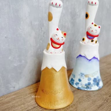【Ciao Li 僑俐】日本京都櫻花富士山招財貓16.5cm兩入組(招財 招福 招財貓 擺件 開業禮 交換禮物 入厝禮)