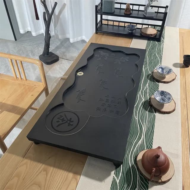 【匠俱】荷花鯉魚茶具套裝(烏金石茶盤 簡約單盤 長方形茶具 套裝 石茶盤 乾泡台 茶盤 泡茶台)