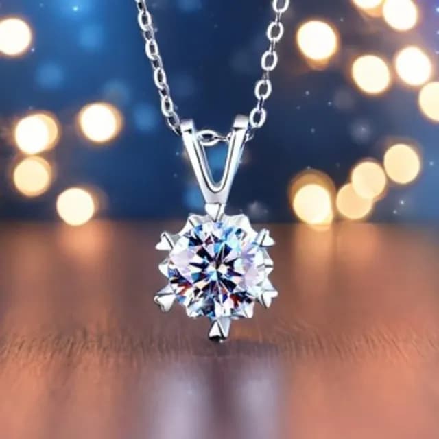 【珀緹雅】冰雪之戀1克拉雪花純銀項鍊(1克拉925純銀 冰雪之戀 雪花項鍊 莫桑鑽 水鑽 仿真鑽)