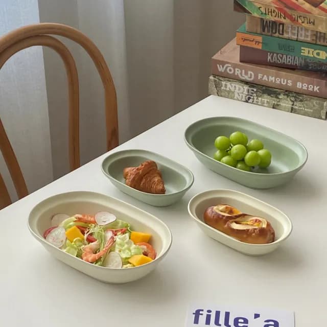 【渥思】奶油風陶瓷橢圓碗-7吋(餐具.甜點碗.早餐碗.沙拉碗.優格碗)