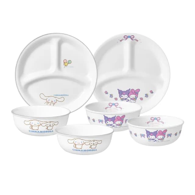 【CorelleBrands 康寧餐具】大耳狗/酷洛米分隔盤+湯碗三件組(兩款任選)